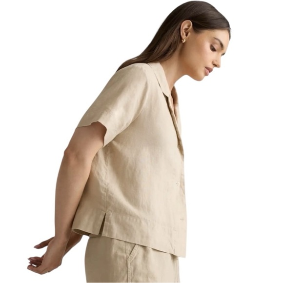 Quince 100% Organic Linen Short Sleeve Button Front Boxy Casual Shirt Women Larg - Picture 4 of 13